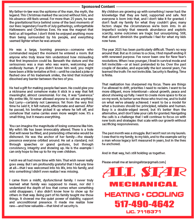 Lansing City Pulse, December 2026 All Star Mechanical Advertorial